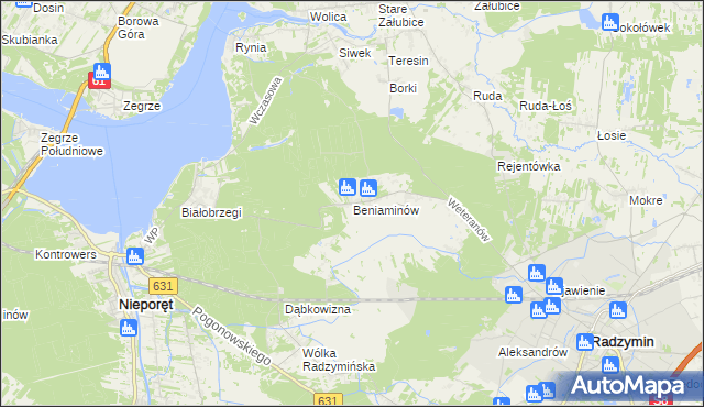 mapa Beniaminów gmina Nieporęt, Beniaminów gmina Nieporęt na mapie Targeo