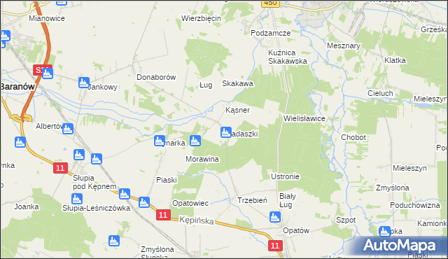 mapa Biadaszki gmina Łęka Opatowska, Biadaszki gmina Łęka Opatowska na mapie Targeo