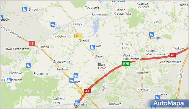 mapa Biała gmina Kłobuck, Biała gmina Kłobuck na mapie Targeo