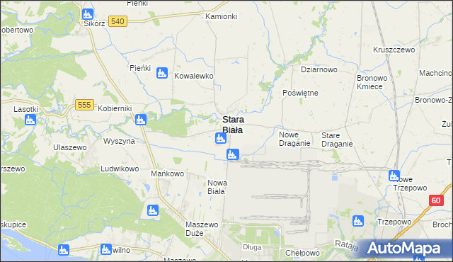 mapa Biała gmina Stara Biała, Biała gmina Stara Biała na mapie Targeo