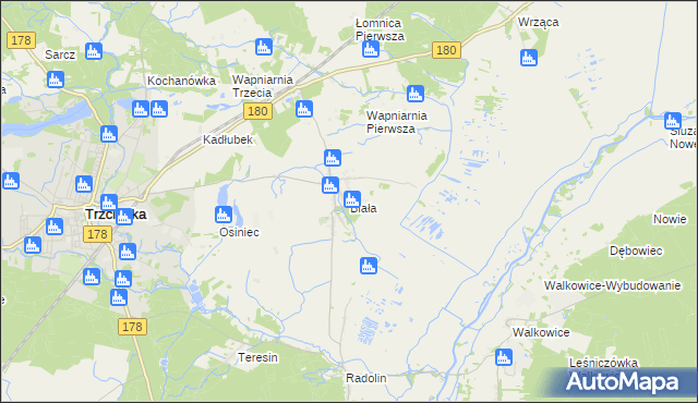 mapa Biała gmina Trzcianka, Biała gmina Trzcianka na mapie Targeo