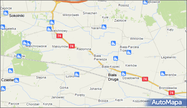 mapa Biała Pierwsza gmina Biała, Biała Pierwsza gmina Biała na mapie Targeo