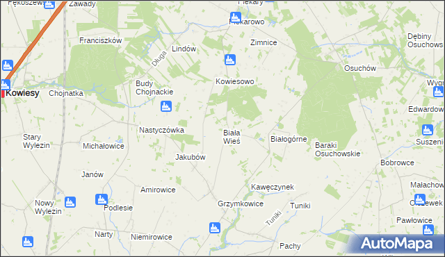 mapa Biała Wieś gmina Biała Rawska, Biała Wieś gmina Biała Rawska na mapie Targeo