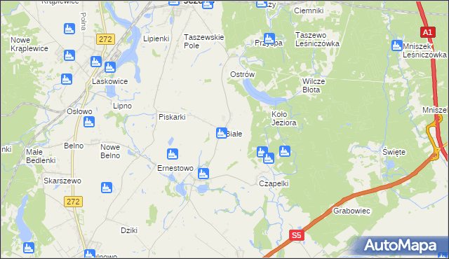 mapa Białe gmina Jeżewo, Białe gmina Jeżewo na mapie Targeo