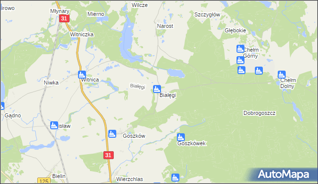 mapa Białęgi gmina Chojna, Białęgi gmina Chojna na mapie Targeo