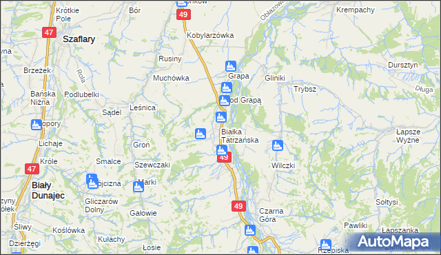 mapa Białka Tatrzańska, Białka Tatrzańska na mapie Targeo