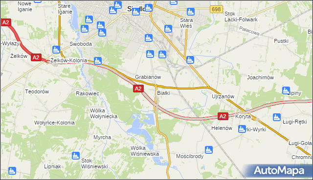 mapa Białki gmina Siedlce, Białki gmina Siedlce na mapie Targeo