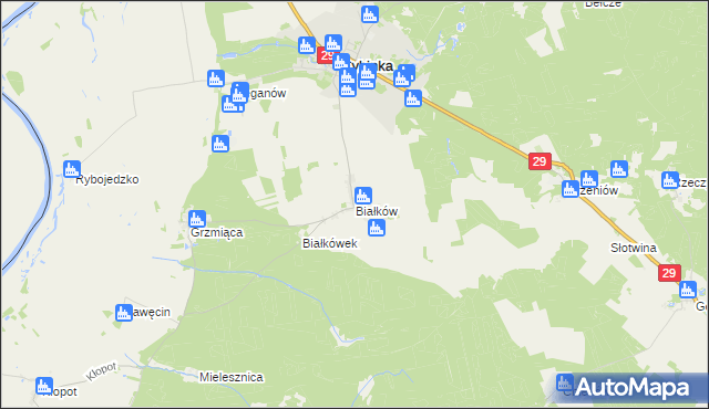 mapa Białków gmina Cybinka, Białków gmina Cybinka na mapie Targeo