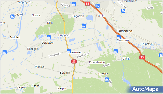 mapa Białobłocie gmina Deszczno, Białobłocie gmina Deszczno na mapie Targeo