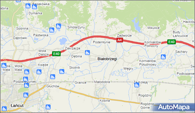 mapa Białobrzegi powiat łańcucki, Białobrzegi powiat łańcucki na mapie Targeo