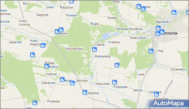 mapa Białowieża gmina Sędziszów, Białowieża gmina Sędziszów na mapie Targeo