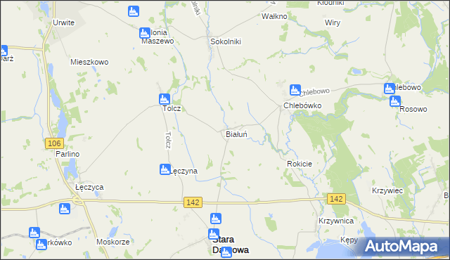 mapa Białuń gmina Stara Dąbrowa, Białuń gmina Stara Dąbrowa na mapie Targeo