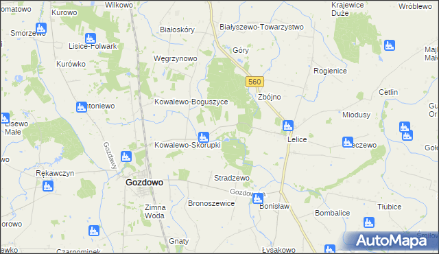 mapa Białuty gmina Gozdowo, Białuty gmina Gozdowo na mapie Targeo