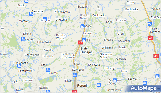 mapa Biały Dunajec, Biały Dunajec na mapie Targeo