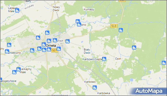 mapa Biały Dwór gmina Orneta, Biały Dwór gmina Orneta na mapie Targeo