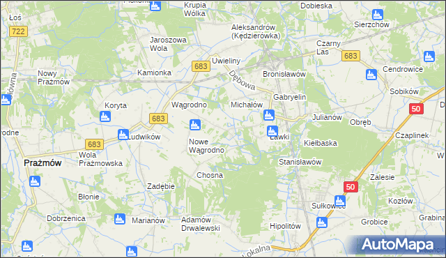 mapa Biały Ług gmina Prażmów, Biały Ług gmina Prażmów na mapie Targeo