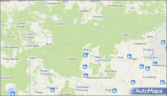 mapa Biały Ług gmina Słupia Konecka, Biały Ług gmina Słupia Konecka na mapie Targeo