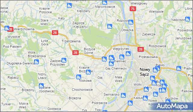 mapa Biczyce Dolne, Biczyce Dolne na mapie Targeo