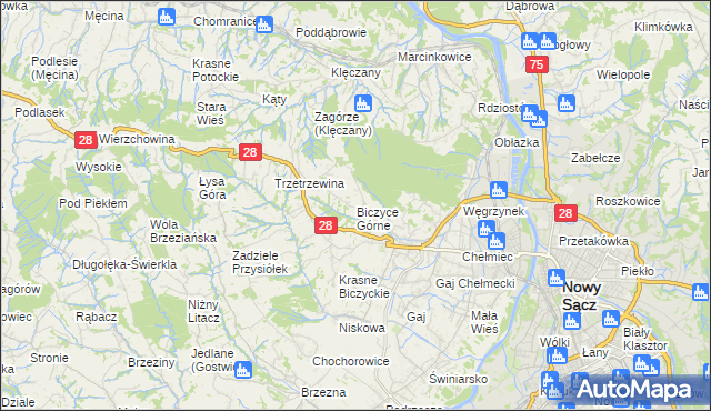 mapa Biczyce Górne, Biczyce Górne na mapie Targeo