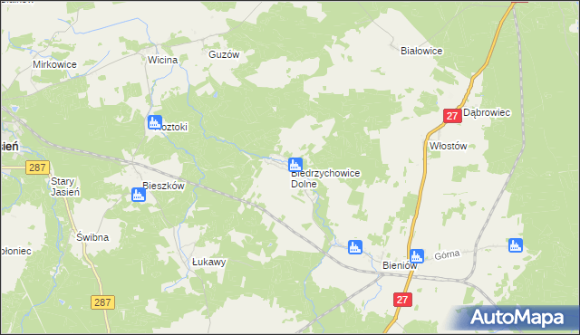 mapa Biedrzychowice Dolne, Biedrzychowice Dolne na mapie Targeo