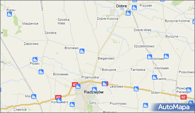 mapa Bieganowo gmina Radziejów, Bieganowo gmina Radziejów na mapie Targeo