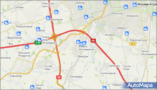 mapa Bielany Wrocławskie, Bielany Wrocławskie na mapie Targeo