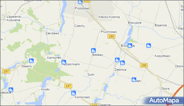 mapa Bielawy gmina Kłecko, Bielawy gmina Kłecko na mapie Targeo
