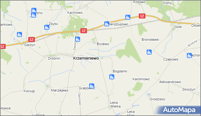 mapa Bielawy gmina Krzemieniewo, Bielawy gmina Krzemieniewo na mapie Targeo