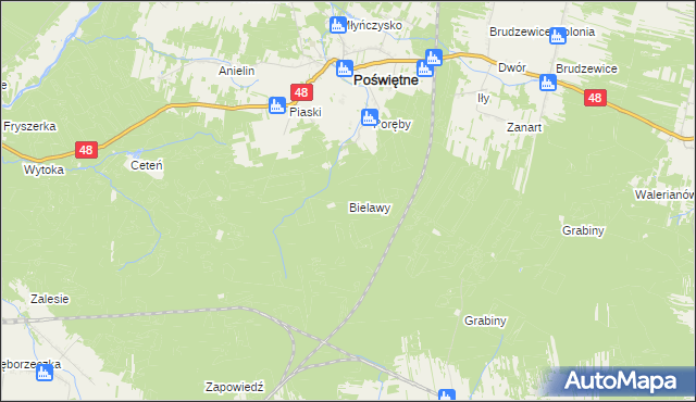 mapa Bielawy gmina Poświętne, Bielawy gmina Poświętne na mapie Targeo