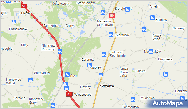 mapa Bielawy gmina Strzelce, Bielawy gmina Strzelce na mapie Targeo