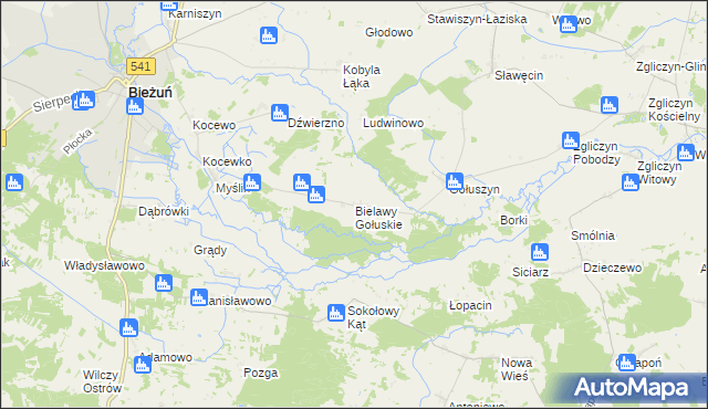 mapa Bielawy Gołuskie, Bielawy Gołuskie na mapie Targeo