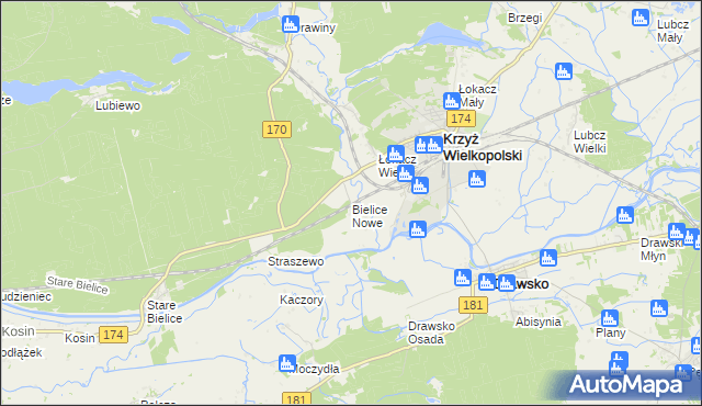 mapa Bielice Nowe, Bielice Nowe na mapie Targeo