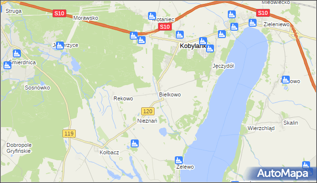 mapa Bielkowo gmina Kobylanka, Bielkowo gmina Kobylanka na mapie Targeo
