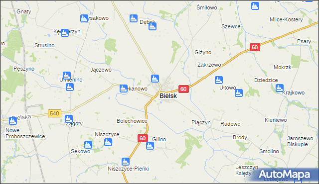 mapa Bielsk powiat płocki, Bielsk powiat płocki na mapie Targeo