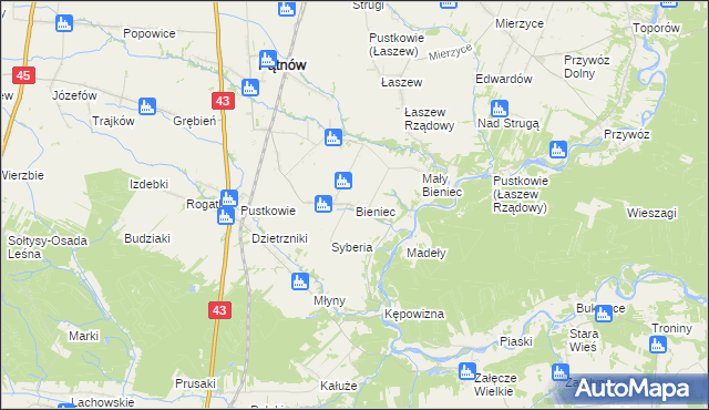 mapa Bieniec gmina Pątnów, Bieniec gmina Pątnów na mapie Targeo