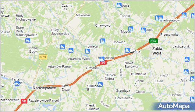 mapa Bieniewiec, Bieniewiec na mapie Targeo