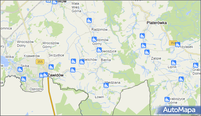 mapa Bierna gmina Sulików, Bierna gmina Sulików na mapie Targeo