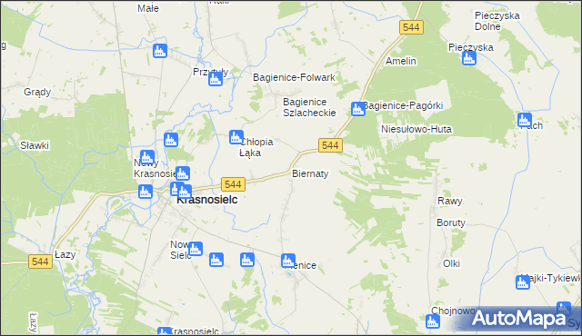 mapa Biernaty gmina Krasnosielc, Biernaty gmina Krasnosielc na mapie Targeo