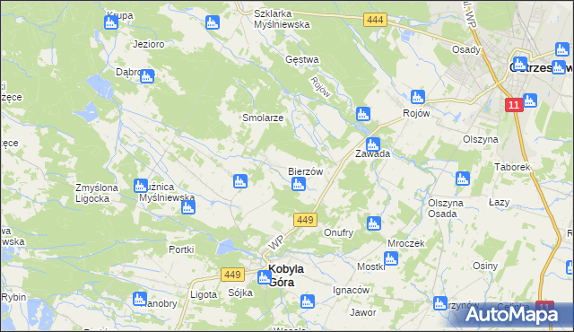 mapa Bierzów gmina Kobyla Góra, Bierzów gmina Kobyla Góra na mapie Targeo