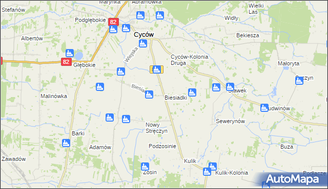 mapa Biesiadki gmina Cyców, Biesiadki gmina Cyców na mapie Targeo