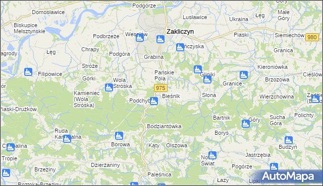 mapa Bieśnik gmina Zakliczyn, Bieśnik gmina Zakliczyn na mapie Targeo