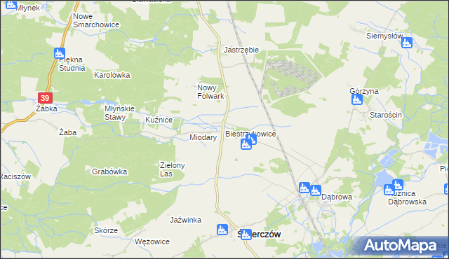 mapa Biestrzykowice, Biestrzykowice na mapie Targeo