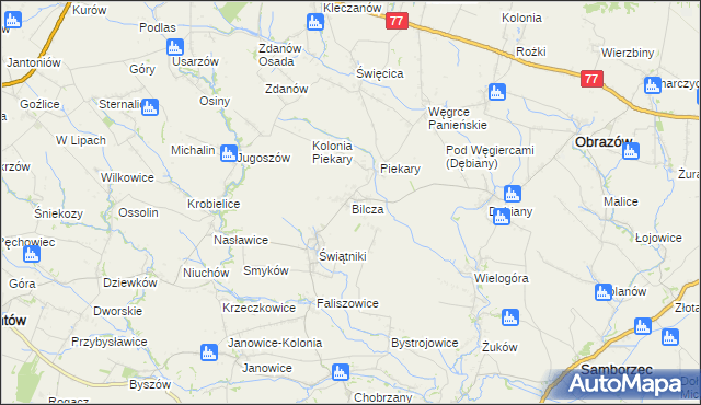 mapa Bilcza gmina Obrazów, Bilcza gmina Obrazów na mapie Targeo