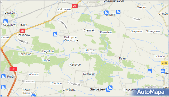 mapa Bilczew gmina Sieroszewice, Bilczew gmina Sieroszewice na mapie Targeo