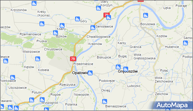 mapa Biskupice gmina Gręboszów, Biskupice gmina Gręboszów na mapie Targeo