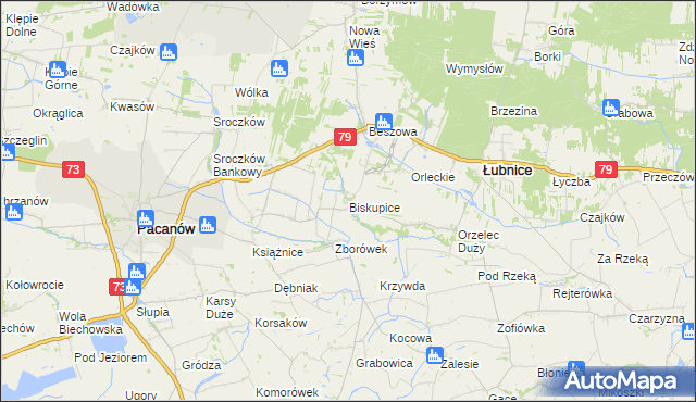 mapa Biskupice gmina Pacanów, Biskupice gmina Pacanów na mapie Targeo
