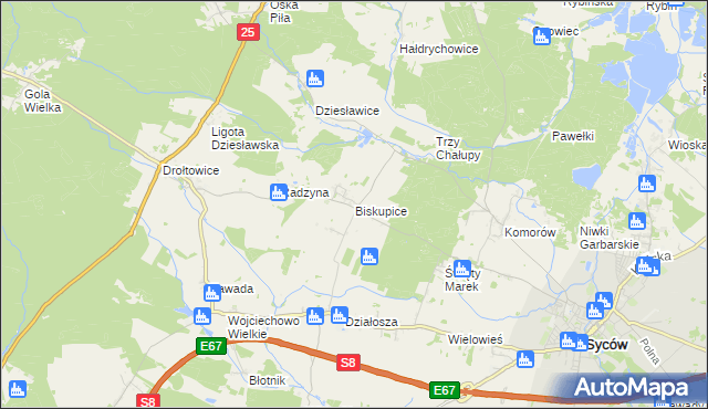 mapa Biskupice gmina Syców, Biskupice gmina Syców na mapie Targeo