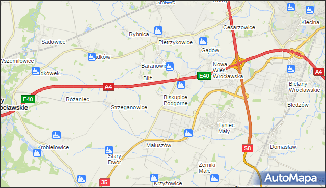 mapa Biskupice Podgórne, Biskupice Podgórne na mapie Targeo