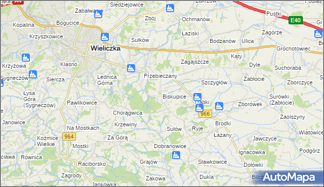 mapa Biskupice powiat wielicki, Biskupice powiat wielicki na mapie Targeo