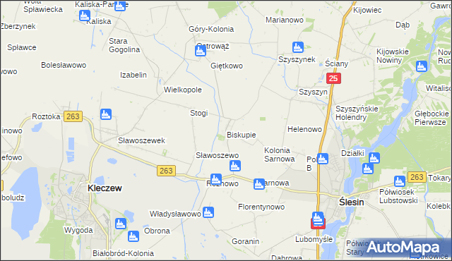 mapa Biskupie gmina Ślesin, Biskupie gmina Ślesin na mapie Targeo
